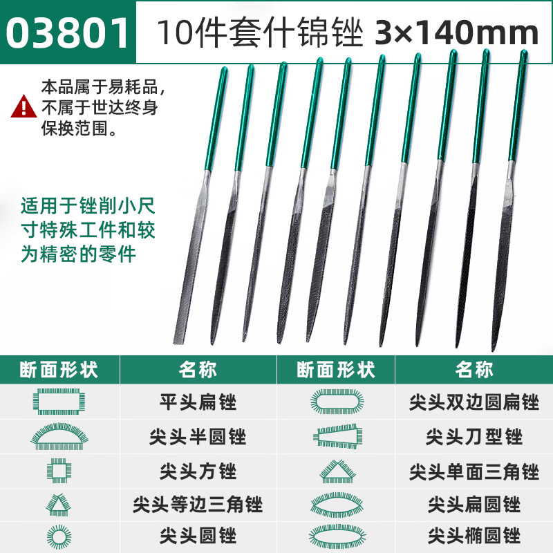 什锦挫打磨迷你小锉刀10件套装 三角小钢 03801 10件套什锦锉3x140mm