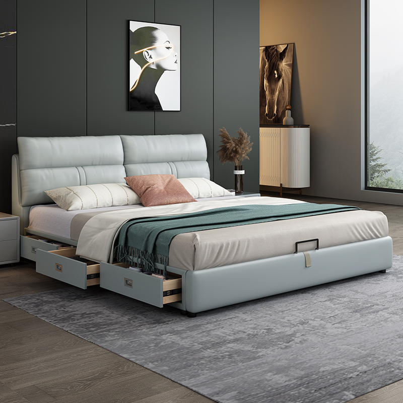 洛丹伦皮床1.8米科技布简约现代卧室家具双人大床箱体储物1.
