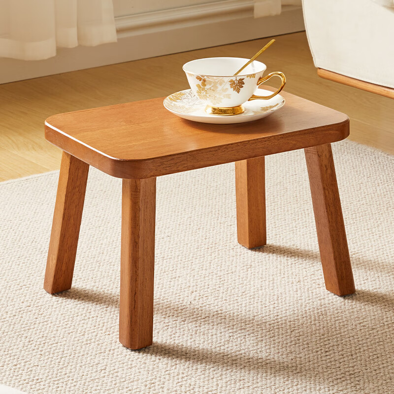 小板凳多功能客厅茶几木凳沙发凳垫脚凳圆软包矮凳 实木面凳-樱桃木色