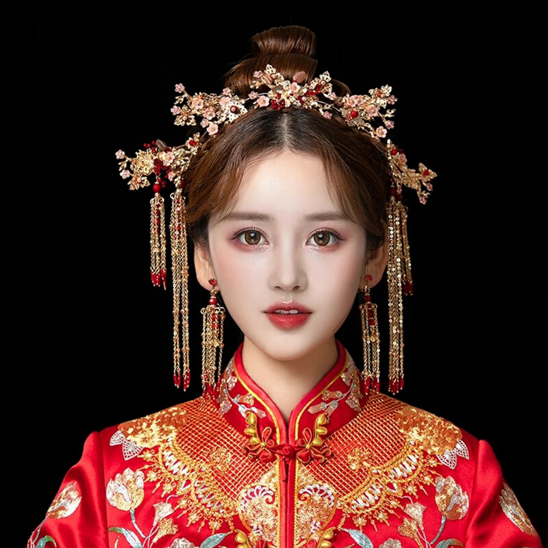 源璐秀禾头饰中式新娘头饰简约大气古装凤冠秀禾服步摇婚礼结婚发饰女