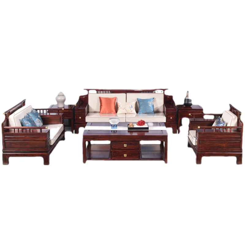 质木匠 红木家具印尼黑酸枝(学名:阔叶黄檀)家具新中式沙发全实木客厅高档轻奢别墅高端家用沙发组合套装 沙发113六件套(带证书) 组合