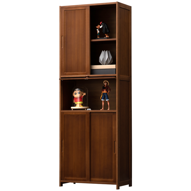 淘之良品 客厅置物架家用阳台落地货架子多层储物架调料茶叶零食玩具收纳物品摆放架办公室墙角角柜 【双向移门】茶色-二层60长(双门)