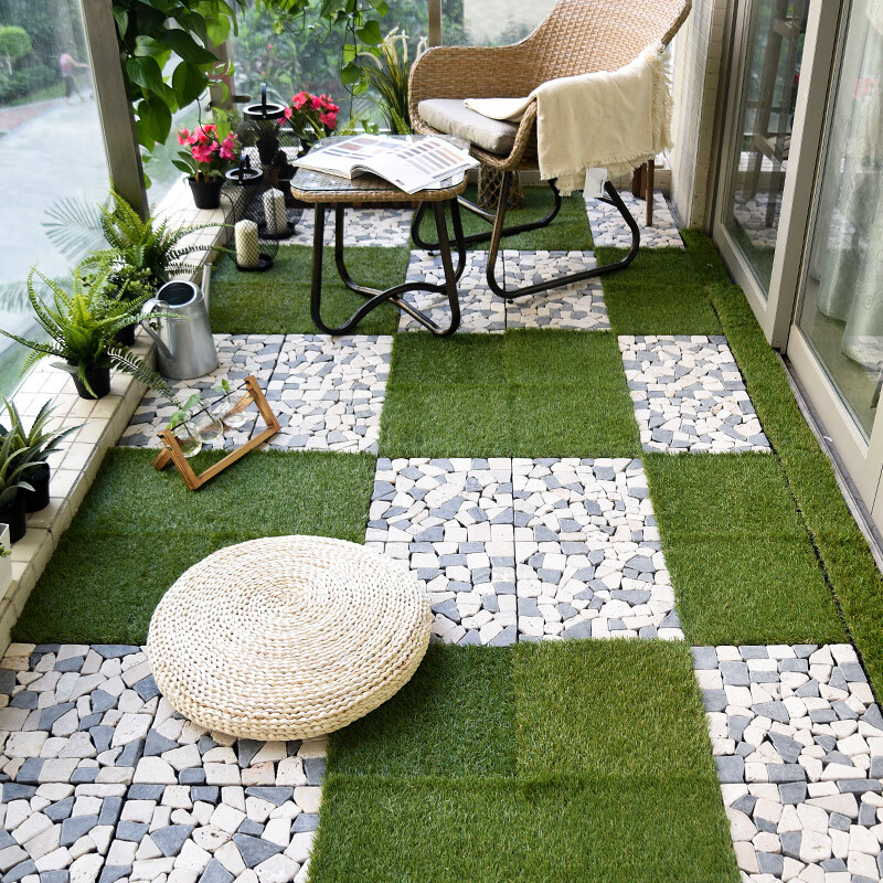 紫叶户外阳台石头地板花园庭院露台改造地面铺设防腐拼接地板自铺