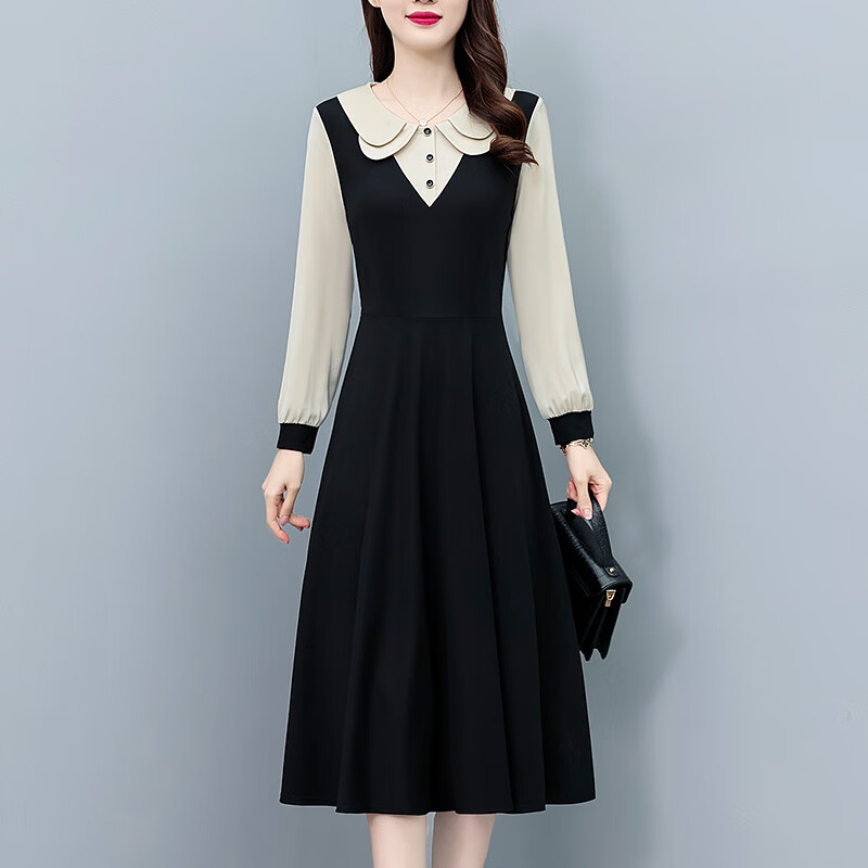 町鸾(tingluan)适合参加婚礼的衣服长袖连衣裙子假两名媛风女装修身