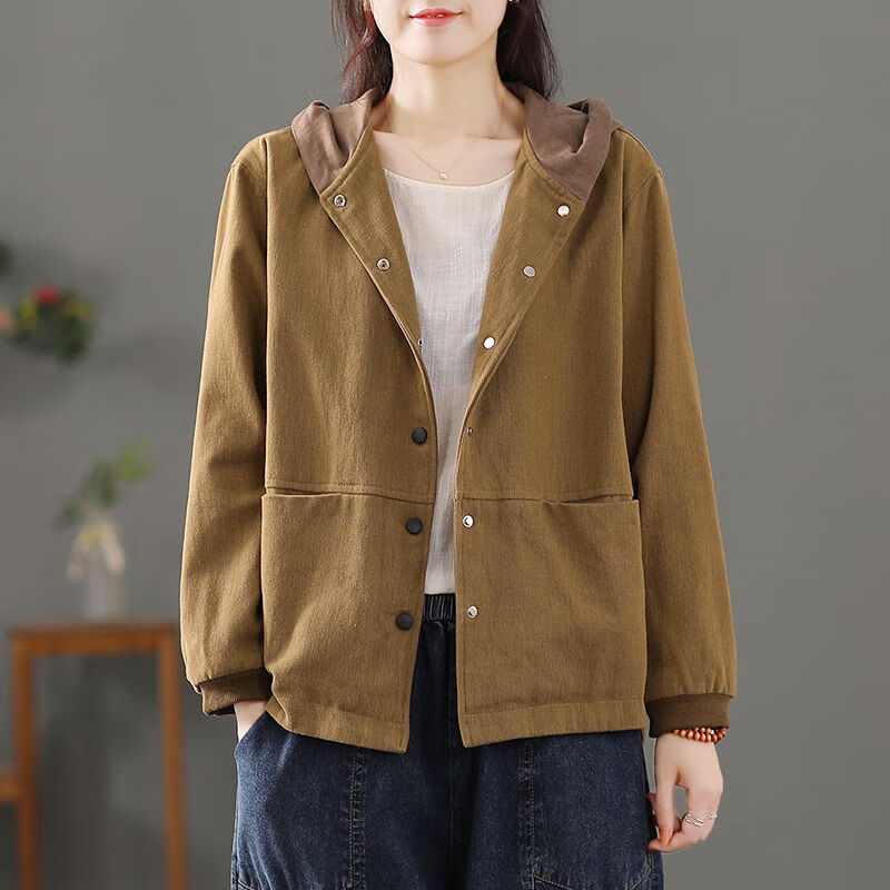 观瑜减龄显瘦连帽外套女2024春季新款韩版宽松复古纯色