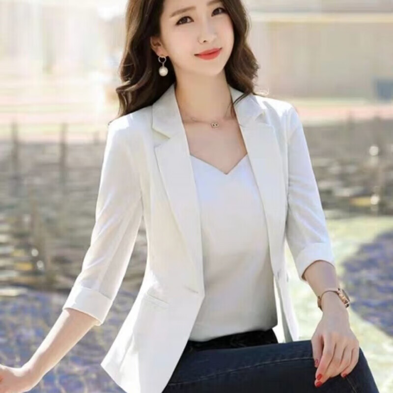 款韩版修身白色气质女士西服上衣休闲装小个子气质美女时尚女神气质