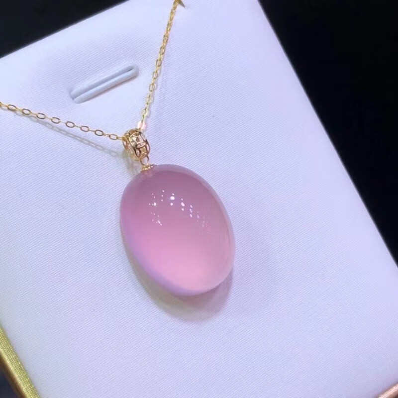 佩曼 芙蓉石吊坠莫桑比克星光粉晶椭圆形蛋面项链精雕金镶嵌女