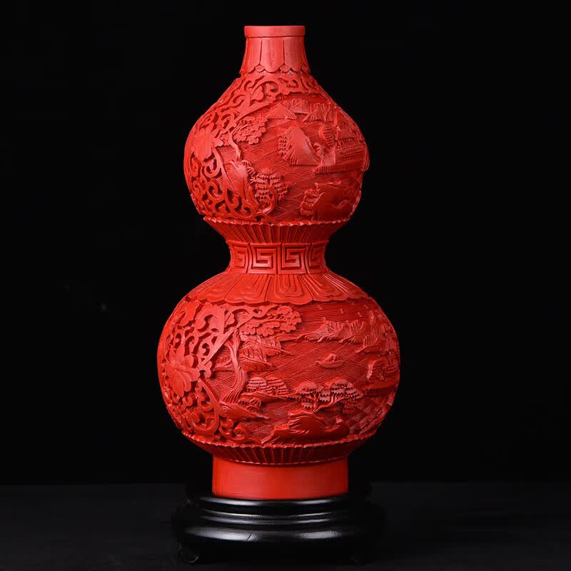 神至 扬州漆器 中国红雕漆小葫芦花瓶摆件现代中式sn5410 红色葫芦瓶