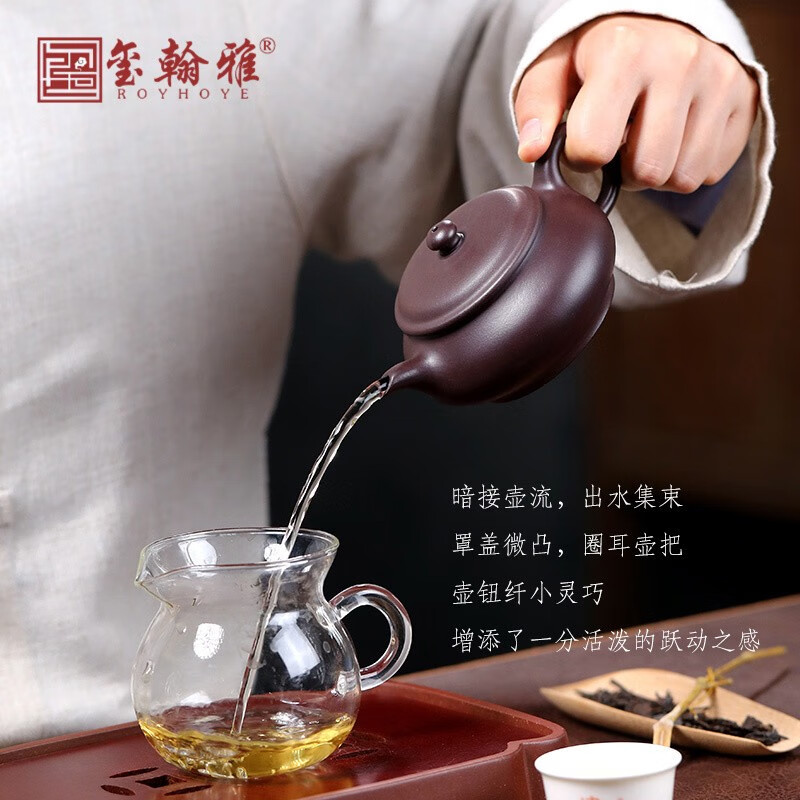 玺翰雅（ROYHOYE） 收藏宜兴紫砂壶名家国工蒋静明纯全手工泡茶壶原矿老紫泥百目紫茄泥家用高档闷壶 明炉壶 190ml