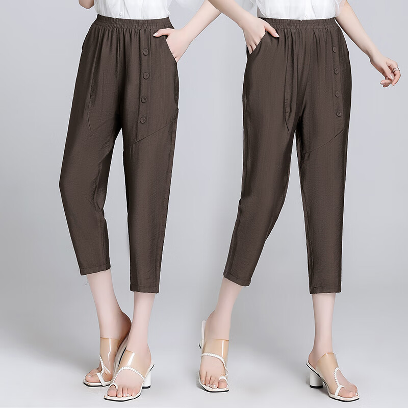亦见女装哈伦裤女夏季薄款新款萝卜九分女裤休闲宽松中年妈妈 褐色