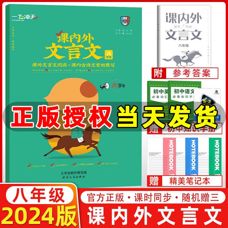 2024版一飞冲天课内外文言文阅读八年级 课内古诗文赏析+默写课外文言文阅读 一飞冲天文言文八年级怎么样,好用不?