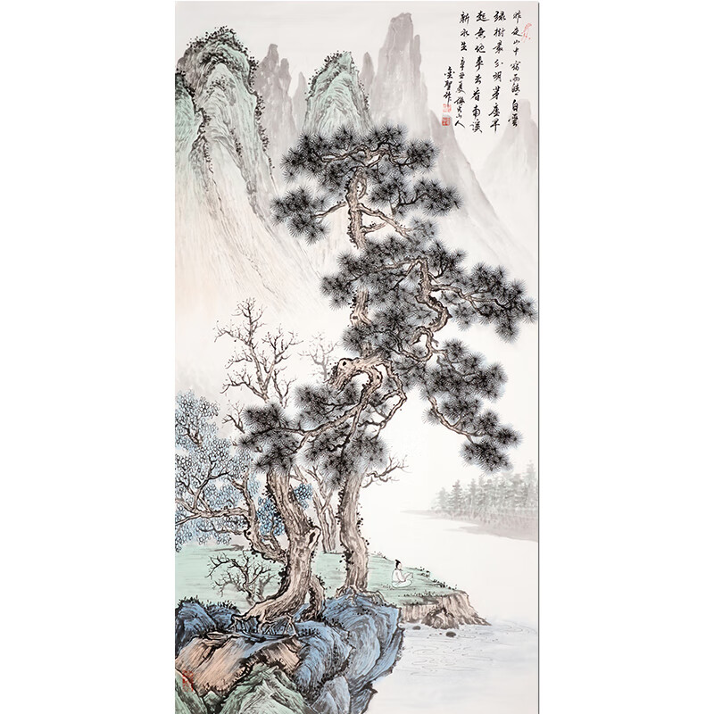当代金笔圣手 金圣法师《松下闲情》国画山水精品名家