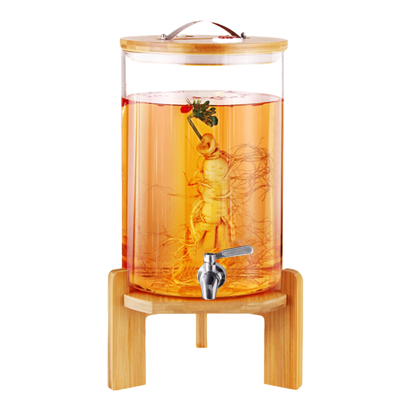 麥歐力（MYONLY）泡酒容器泡酒瓶加厚酒瓶家用帶龍頭泡酒罐玻璃酒壇密封藥酒瓶 [竹蓋]10斤瓷芯龍頭竹架