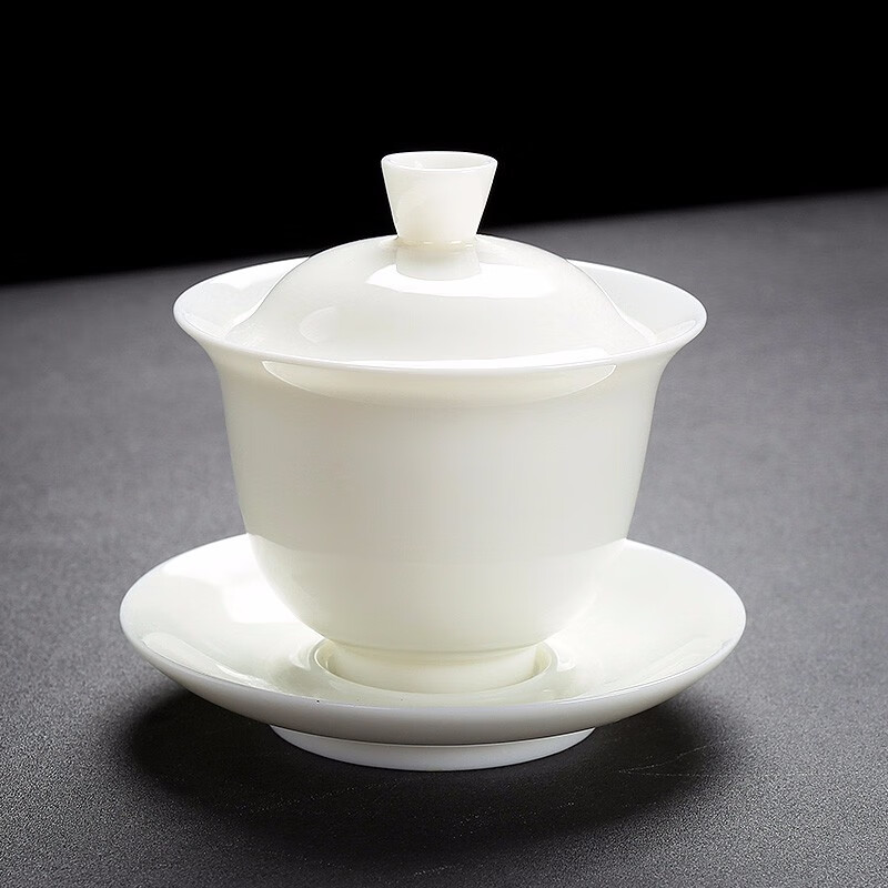 融诚羊脂玉盖碗茶杯陶瓷单个高端大号泡茶功夫三才碗德化白瓷茶碗茶具 羊脂玉盖碗素白05款（约160ml）