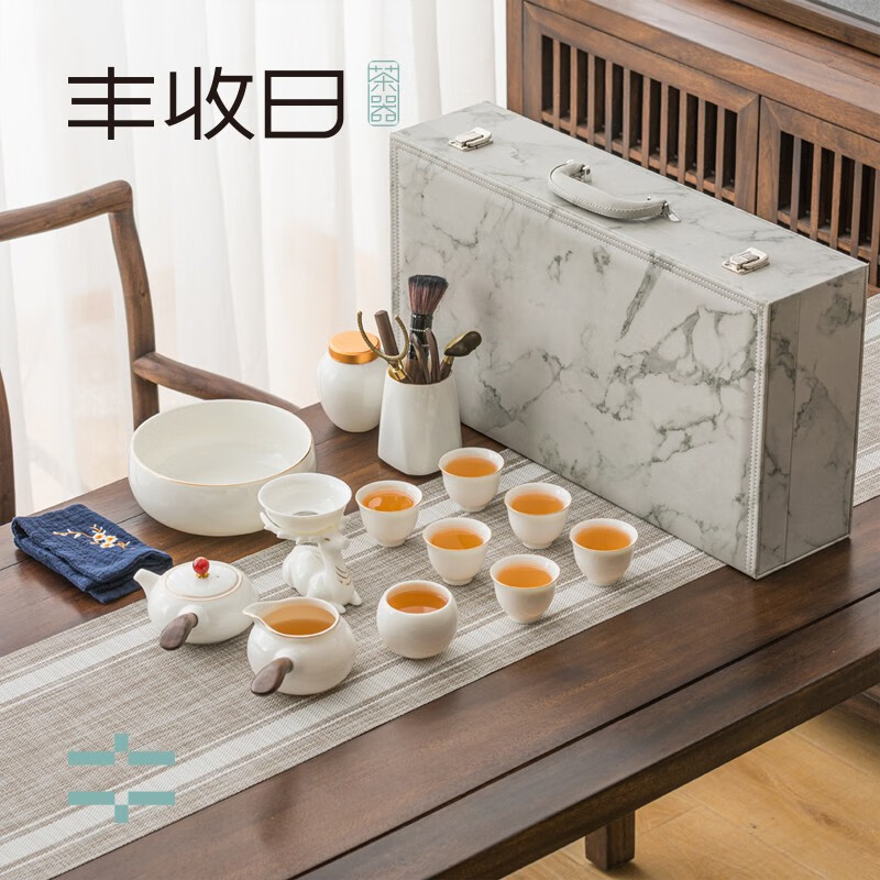 丰收日高档羊脂玉功夫茶具套装整套实用礼物送人父亲节礼高端伴手礼 飘逸壶16件套 1件 京东折扣/优惠券