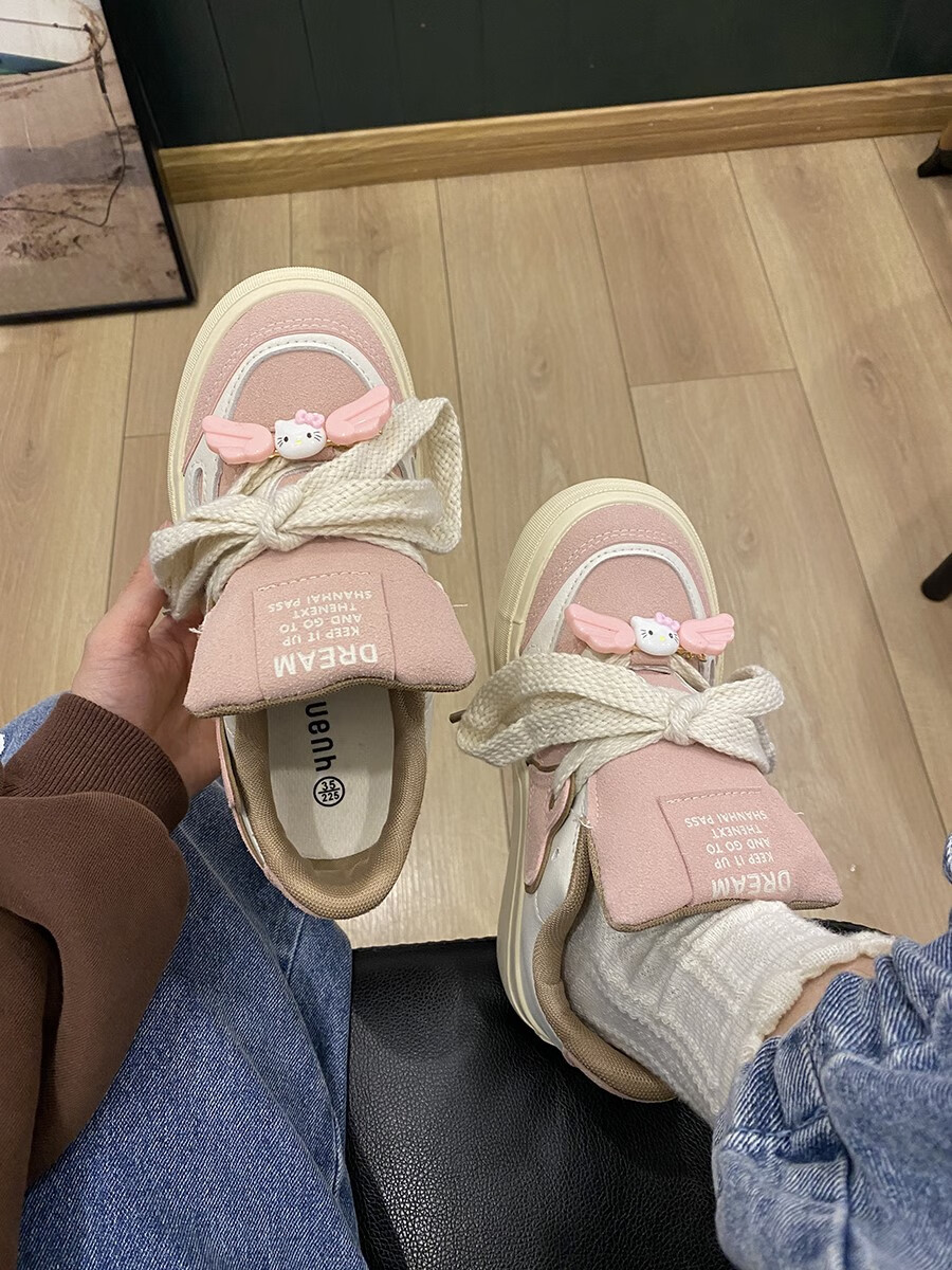 缘雅婷少女鞋子学生运动鞋可爱风国潮日系丑萌面包鞋配牛仔平底休闲鞋