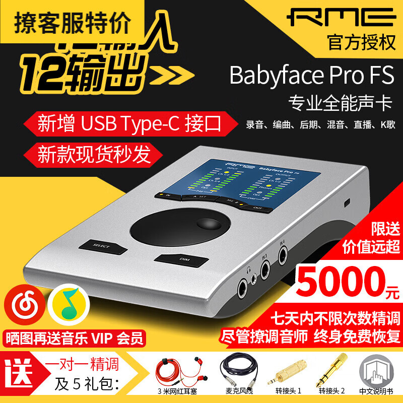 RME声卡Babyface Pro FS专业USB录音编曲K歌直播声卡音频接口娃娃脸 娃娃脸Pro FS质B2年+直播精调 标配