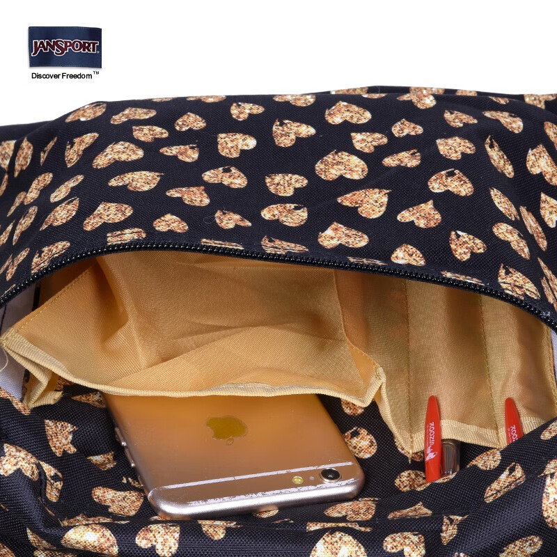 JANSPORT杰斯伯双肩包男女清新森系花色背书包\/裁切不同花纹会不一致 T5013CN豹纹爱心-无侧袋无隔层