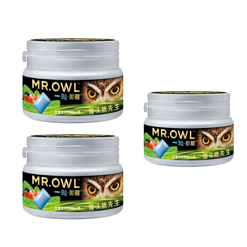 猫头鹰先生（MR.OWL）韩国进口MR.OWL猫头鹰先生即醒无糖口香糖薄荷粒装贴身随带休闲糖 薄荷罐*3