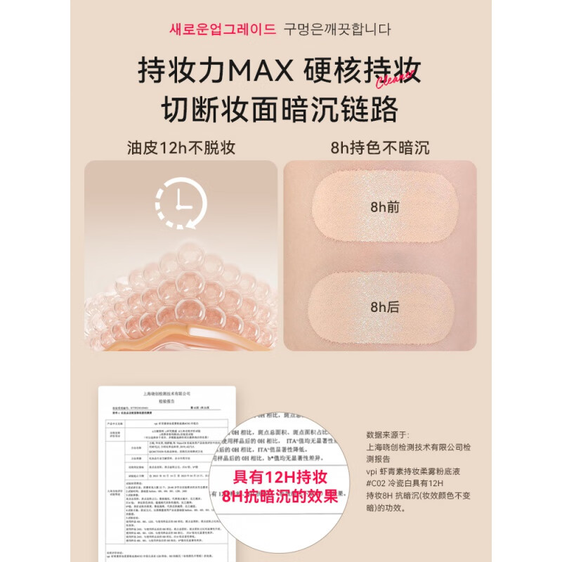 VPI【官网直售】vpi虾青素持妆粉底液遮瑕不脱妆干油皮控油学生bb霜 油皮持妆款【瓷光白】 30ml 默认1