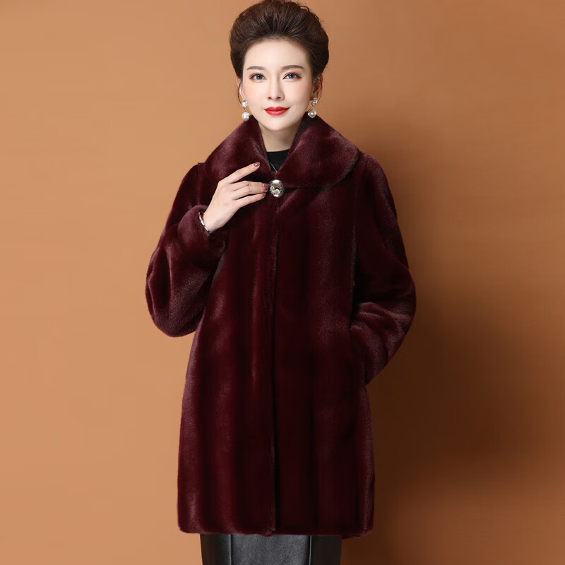 萨晟貂皮大衣女整貂海宁2021新款水貂毛貂绒中老年妈妈天鹅绒皮草外套