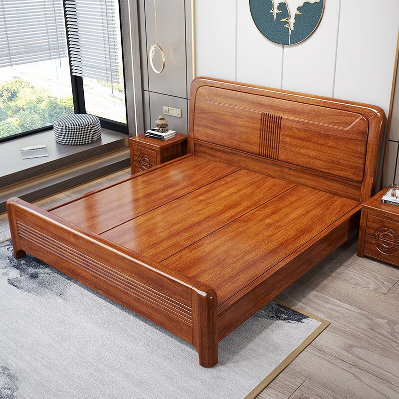 木禾蕙菠萝格中式实木床现代简约1.8m双人床主卧仿古单人床轻奢经典婚床 床+床头柜1个 1800mm*2000mm 框架结构