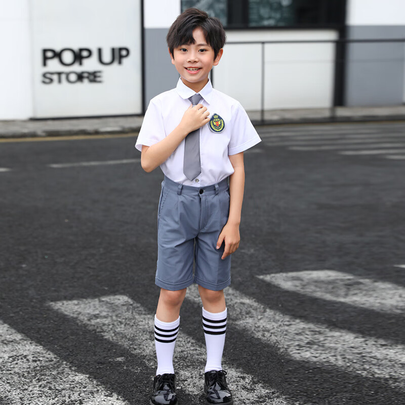 风校服中小学生大合唱诗歌朗诵演出服装幼儿园毕业 灰色男童 110cm