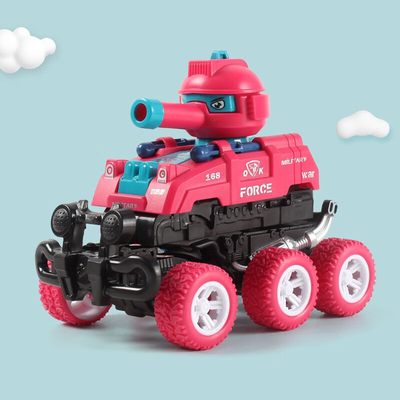 嘉佑嘉 儿童玩具车车85103A惯性四驱越野车玩具男孩玩具模型车变形可发射坦克车六轮惯性车红色