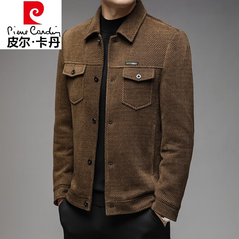 皮尔卡丹品牌男装轻商务翻领夹克男士中青年秋季商务休闲工装外套男