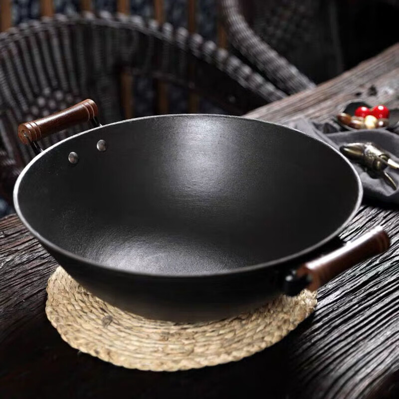 左铝老式铁锅双耳防烫把手凹面电磁炉专用炒锅不粘锅家用圆底铸生铁锅 34cm圆底铁锅老式铁锅家用 已开