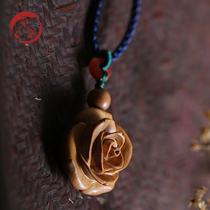 光音  印度老山檀香木吊坠【玫瑰花】高密老料木质挂件 挂链 项坠