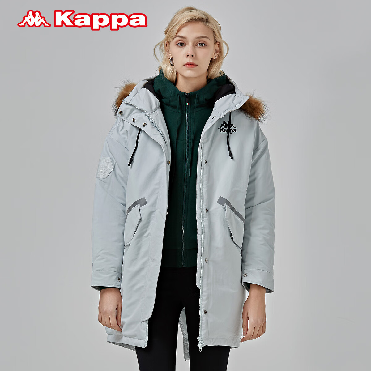 kappa加厚女款防寒服棉服中长款棉袄新品k0862mm10 冰原灰-090 s(成人