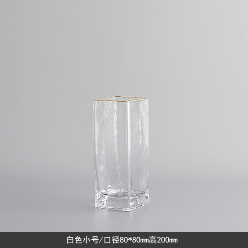 特大号拾物-现代轻奢描金边玻璃花瓶 水晶般质感透明创意插花瓶方缸