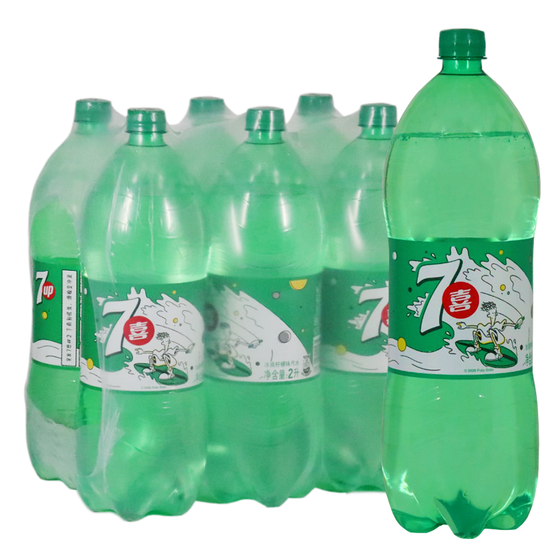 百事可乐出品七喜柠檬味2升*3瓶6瓶装整箱碳酸饮料大瓶家庭分享装 2升