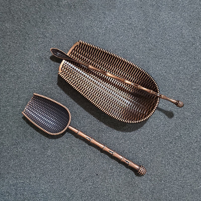 bmoi茶道配件茶荷创意编织茶匙茶则茶拨茶勺合金材质功夫茶茶具配件簸