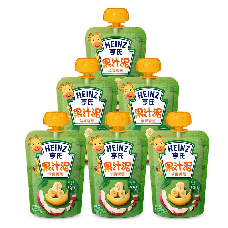 亨氏（Heinz）果汁泥 婴儿水果泥 乐维滋清乐宝宝辅食120g*6包套装 苹果香蕉果汁泥
