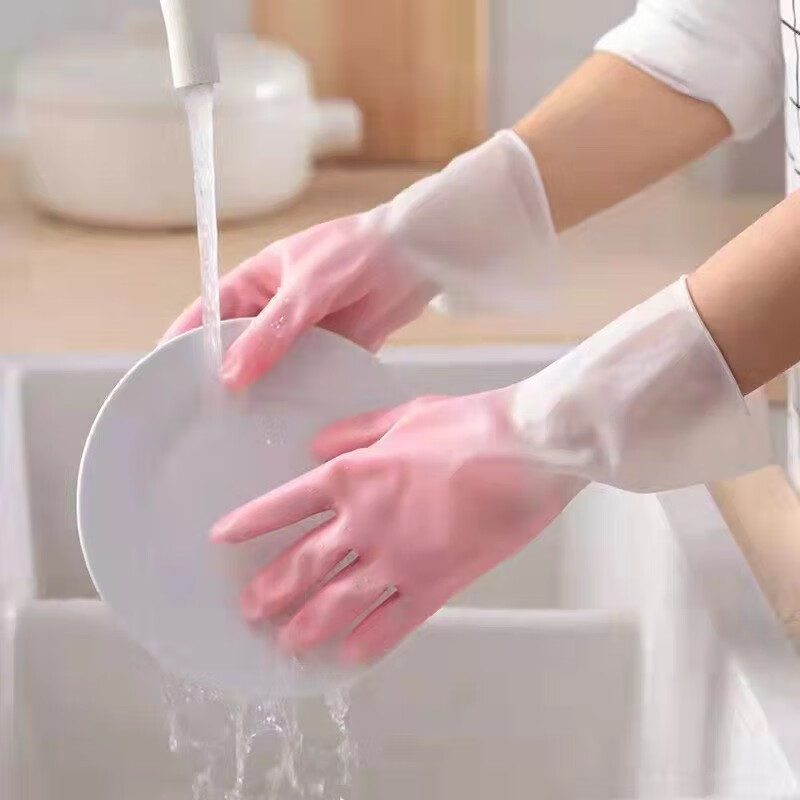 仙女手套塑钢手套PVC洗碗家务家用防水双色手套 3双【颜色随机】