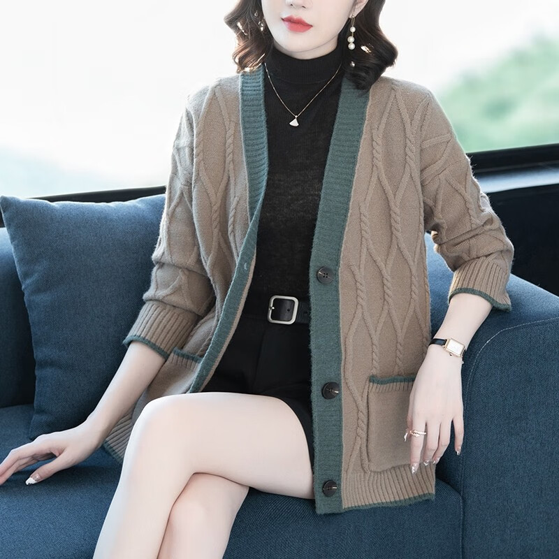 女装上衣宽松显瘦百搭女士春秋天衣服2023 图片色265口袋开衫 驼色 l