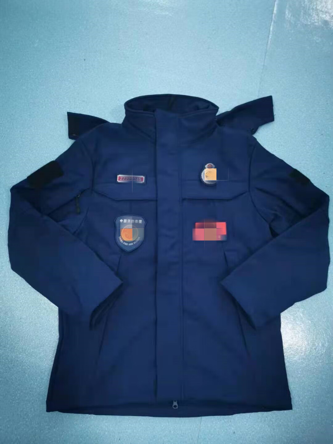 陇聚福消防冬季加绒冲锋衣火焰蓝秋冬防水防风保暖蓝色救援外套