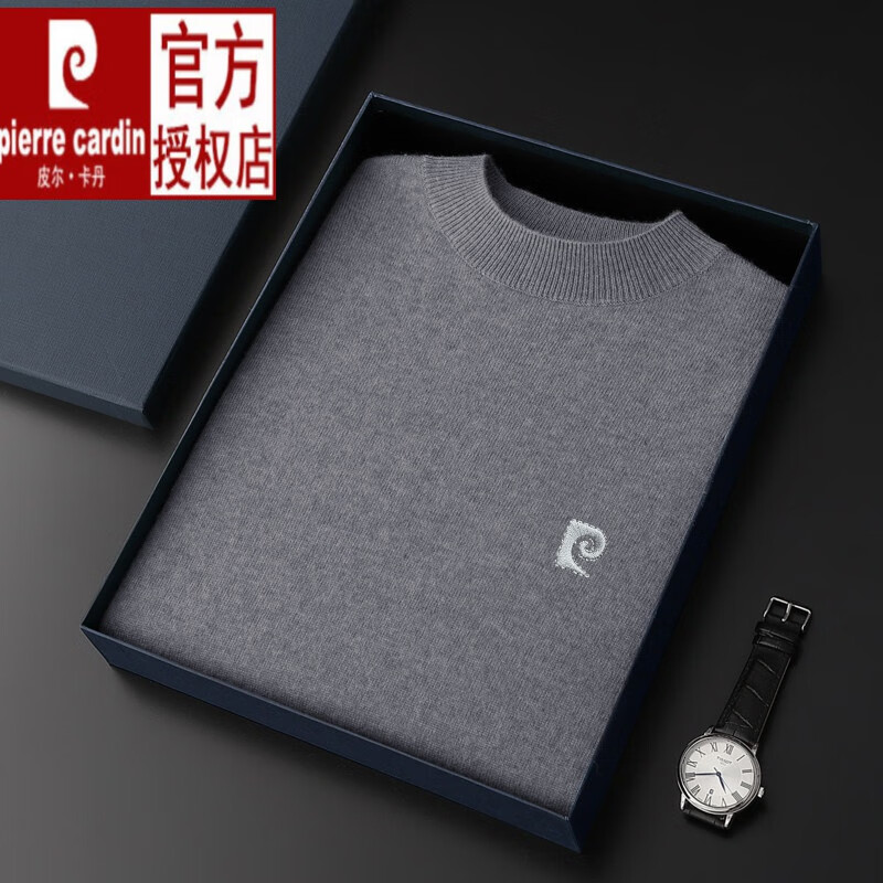 皮爾卡丹毛衫男士半高領(lǐng)毛衣秋冬季加絨加厚針織絨打底衫男 低領(lǐng)灰色 S 165碼【建議90~115斤】