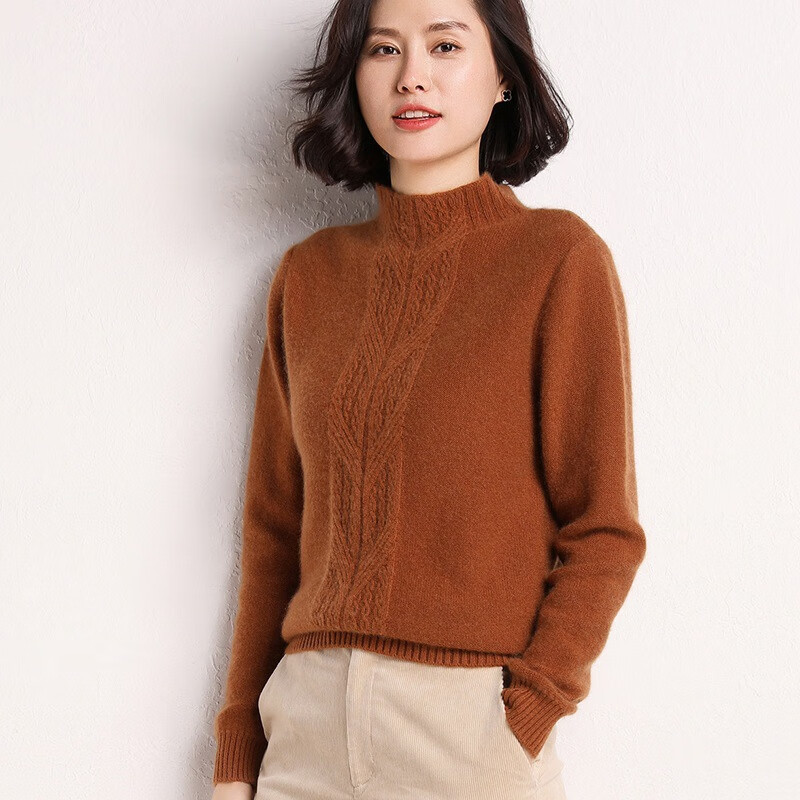 妙微熊针织衫毛衣女打底衫2020年秋冬百搭半高领色内搭修身套头 焦糖