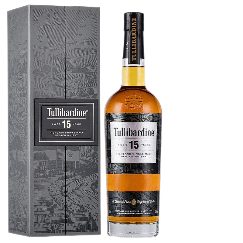 图里巴丁 Tullibardine 苏格兰原瓶进口洋酒 高地15年单一麦芽威士忌700ml 波本桶单支豪华礼盒装