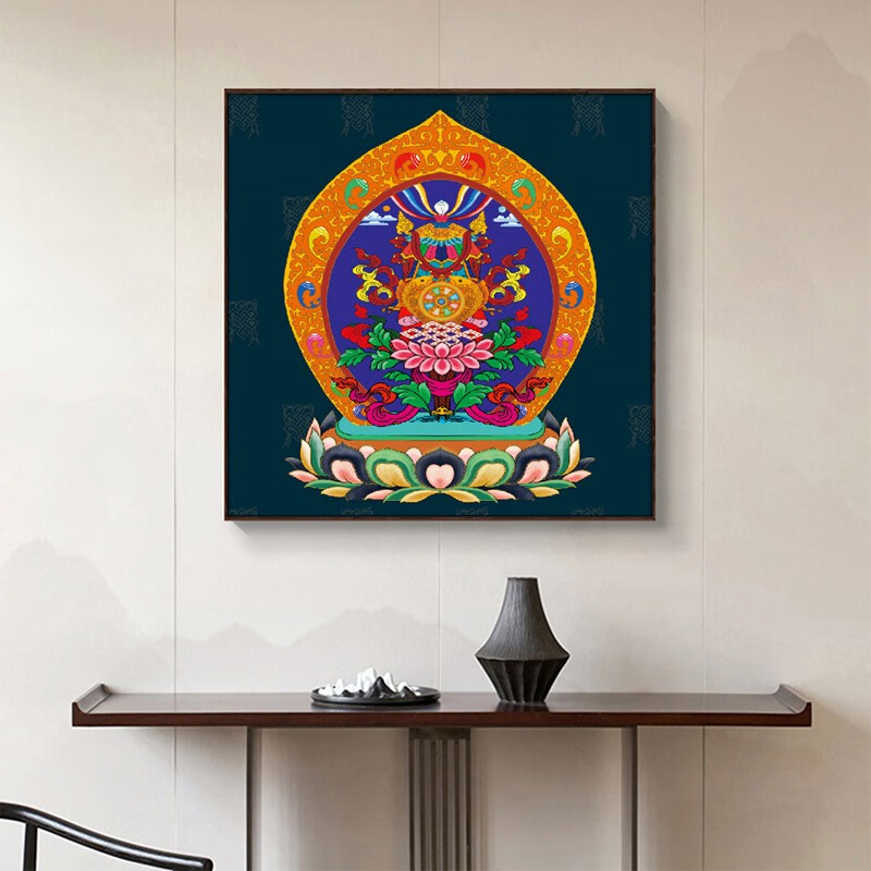 绝伦帝八吉祥藏族艺术装饰画藏式民宿客厅背景入户玄关挂画招财寓意