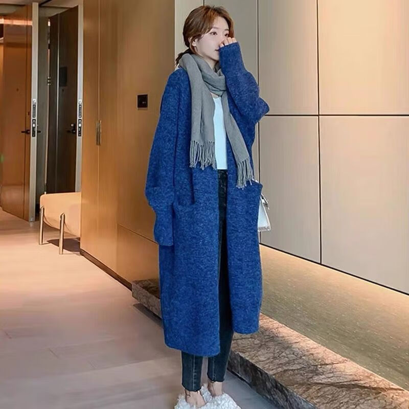 毛衣开衫女新款秋冬款长款女韩版宽松外套针织秋冬加厚过膝慵懒风上衣