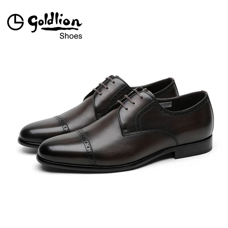 金利来男鞋皮鞋男商务正装鞋德比鞋布洛克雕花正装皮鞋男柔软舒适男士皮鞋 深咖 38
