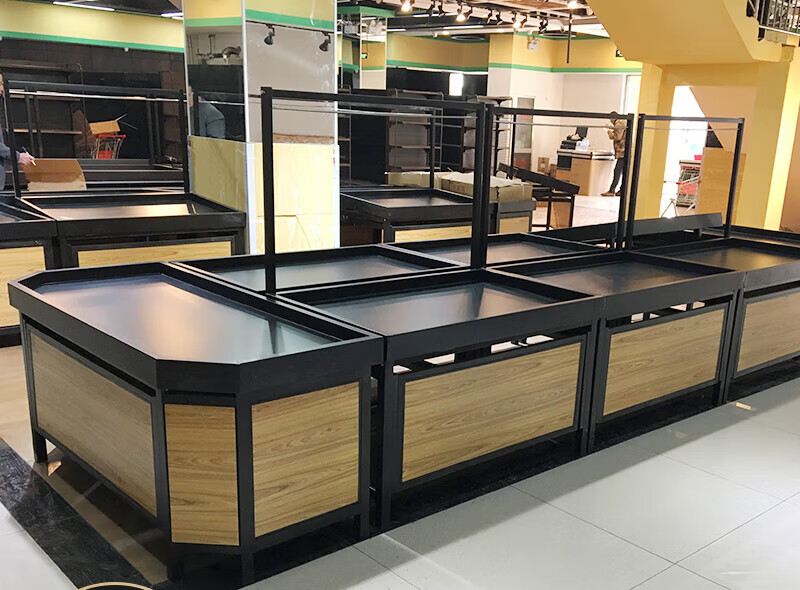 超市蔬菜水果展示架多功能生鲜架子水果店钢木中岛展示台 端架 长160