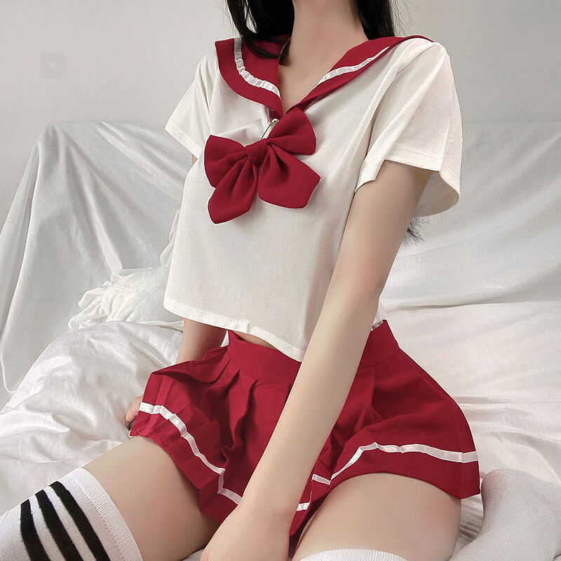 卓妍丝短裙纯欲套装女仆jk制服蝴蝶结性感超短裙子学生 红色制服 均码