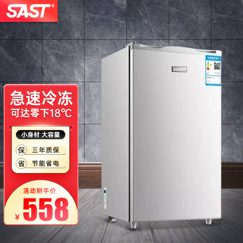 先科立式冰柜家用全冷冻柜侧开门速冻迷你小型冷柜母乳储奶小冰箱 BD-80隔板款HB 80L