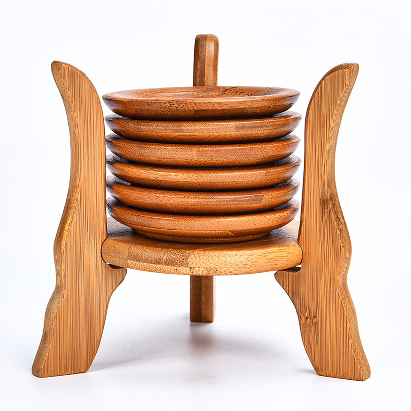 琦軒源茶杯杯墊隔熱墊功夫茶道木質(zhì)墊子竹托茶具配件杯托茶杯墊托墊三足 三足竹杯墊