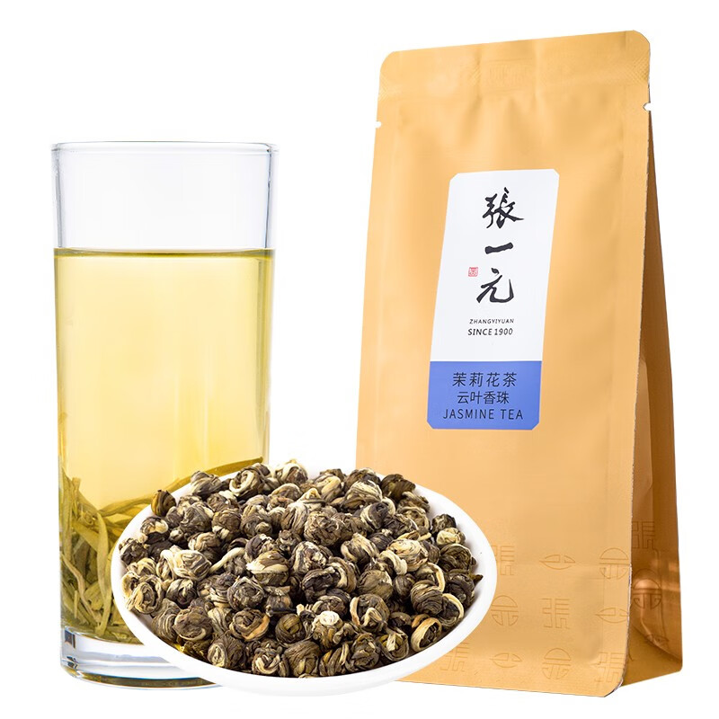 张一元茶叶茉莉花茶特种云叶香珠造型茶浓香花茶袋装50g